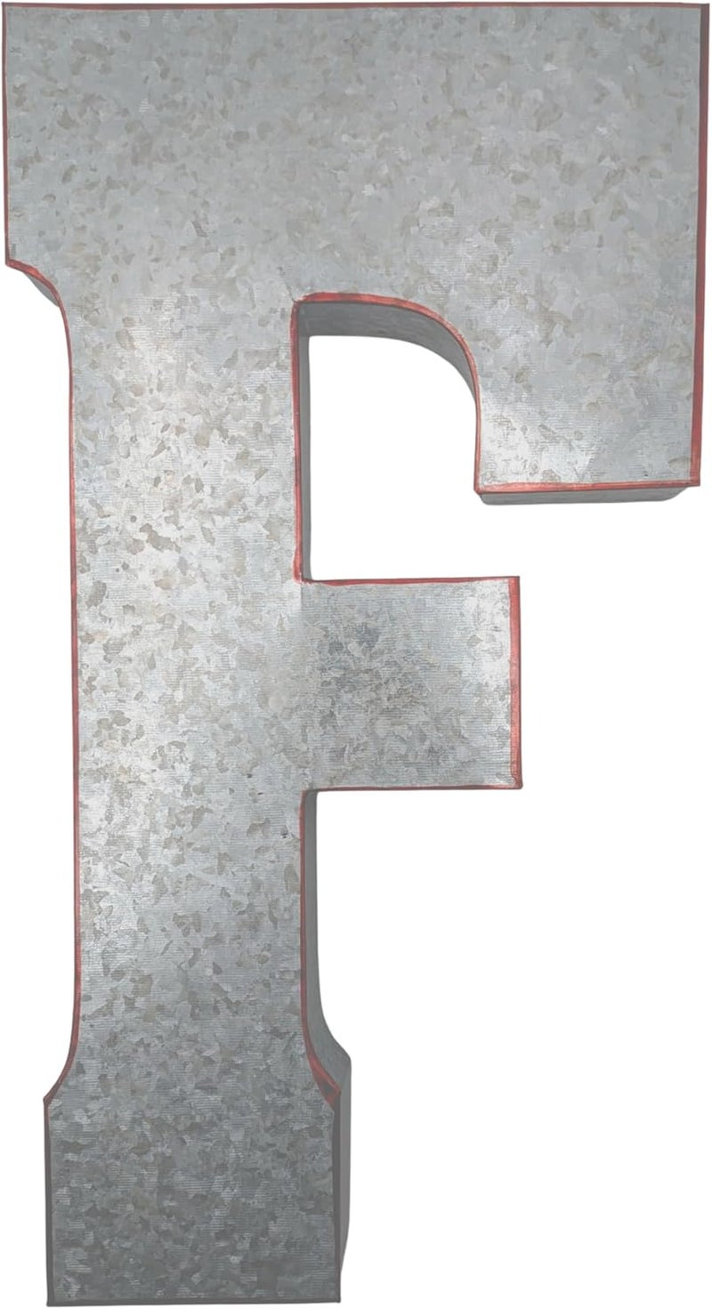 Science Purchase 20" Metal Letter F Wall Decor, Silver with Rusted Edges, Galvanized Wall Mountable Decoration for Country, Mid-Century, or Farmhouse Themed Room or Event - Image 5